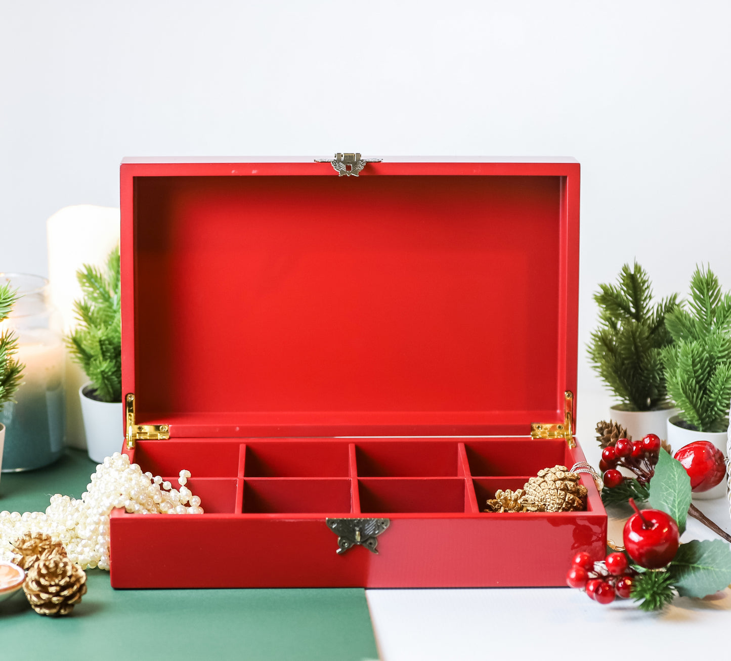 Red Lacquer Jewellery Box - Red Shophouses