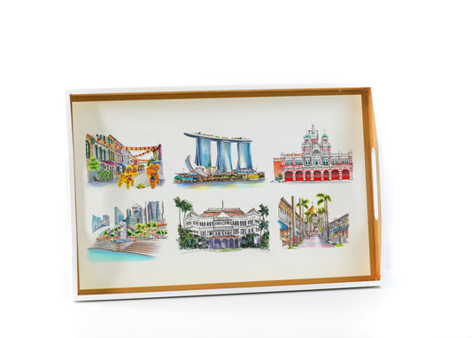 White Lacquer Tray - Iconic Sights