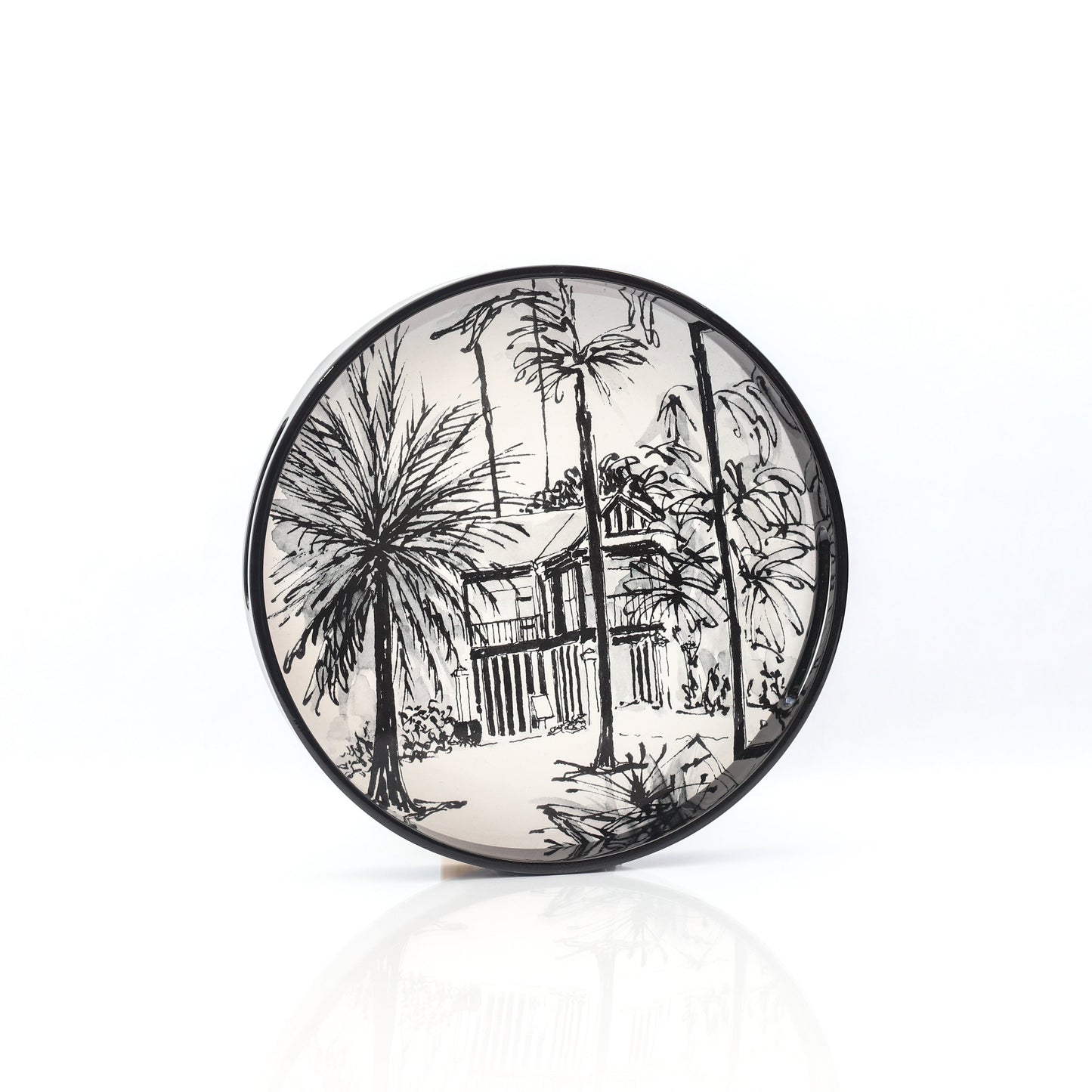 Black Lacquer Round Tray- B&W Corner House