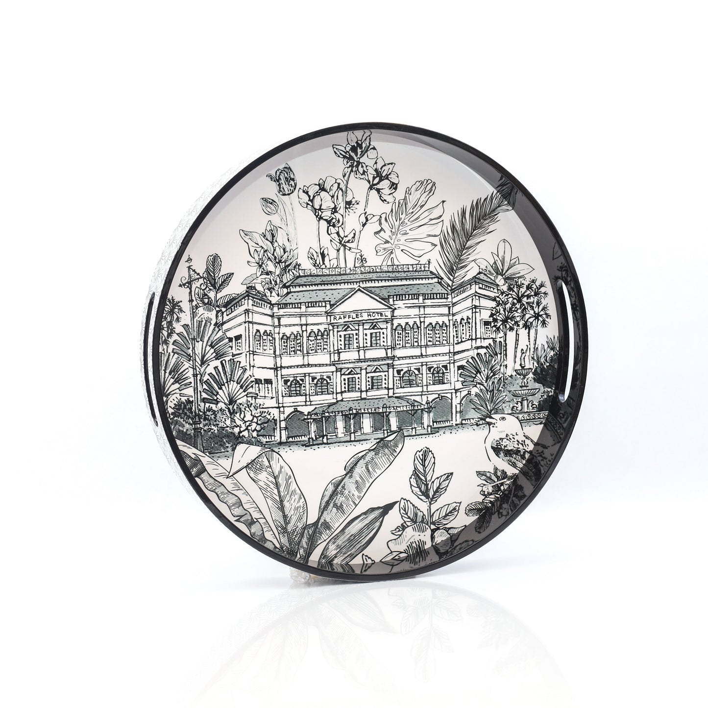 Black Lacquer Patterned Round Tray - B&W Raffles Hotel