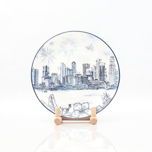 Singapore Themed Round Plates - Singapore Skyline 8"