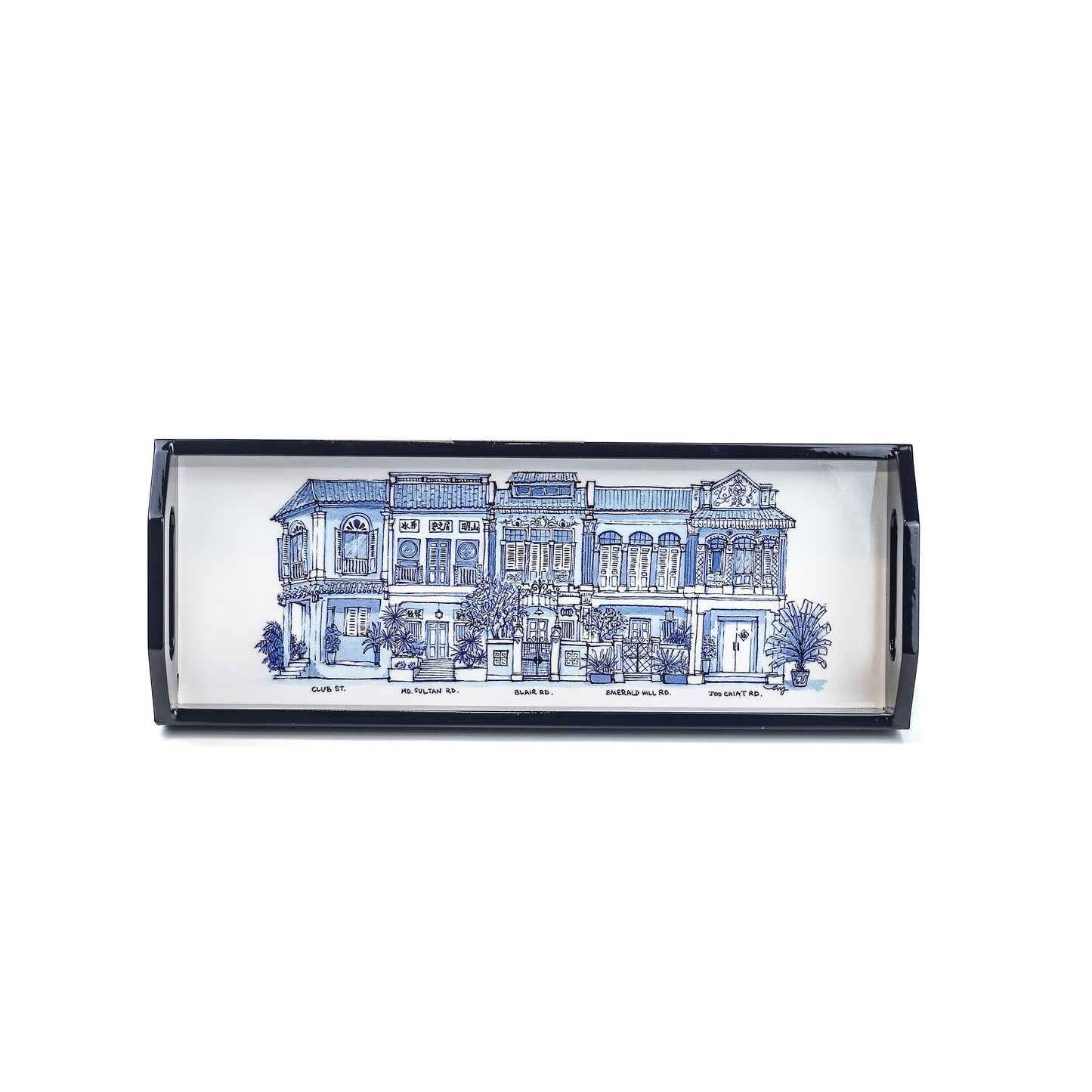 Dark Blue Oblong Lacquer Tray - Heritage Shophouses
