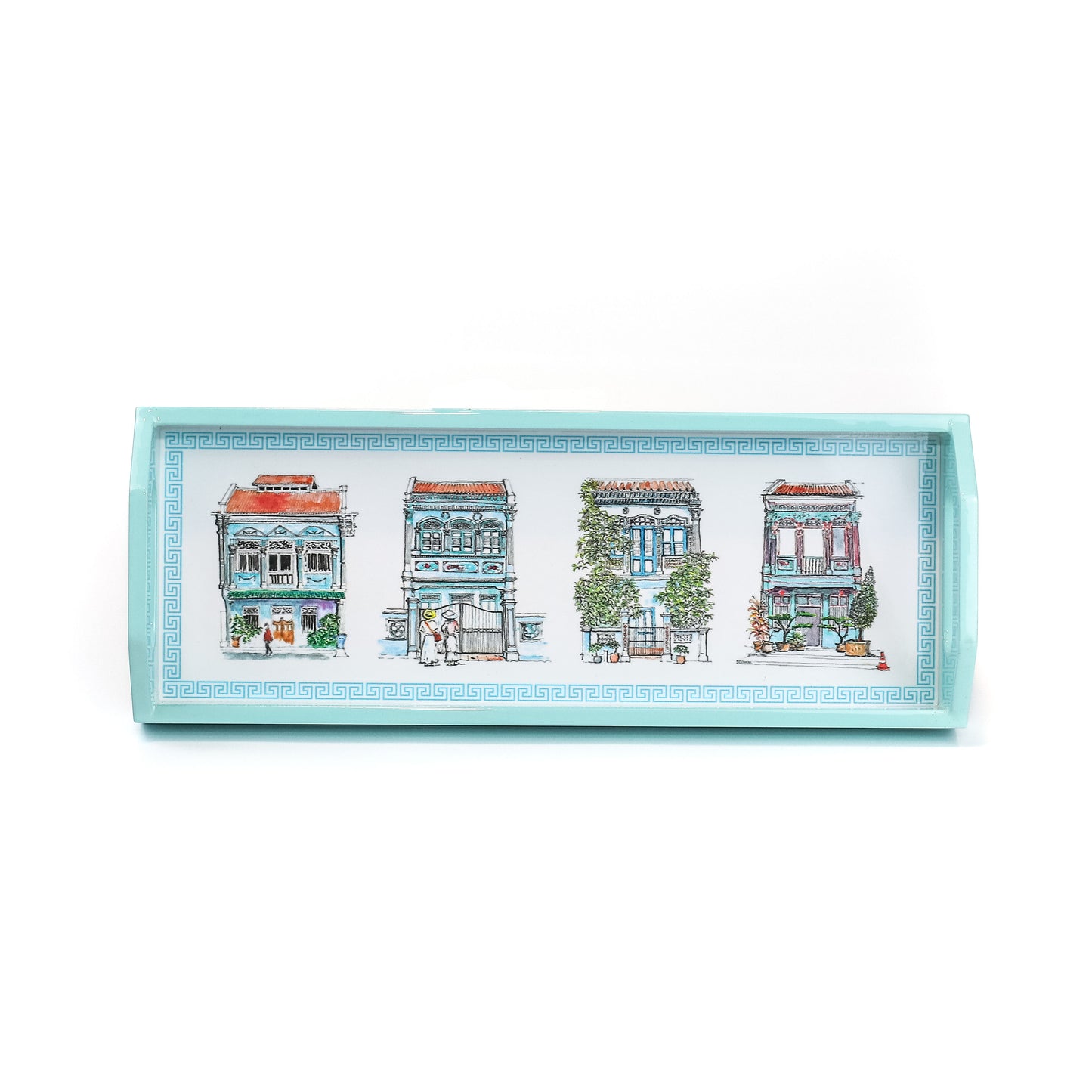 Turquoise Oblong Lacquer Tray - Turquoise Shophouses