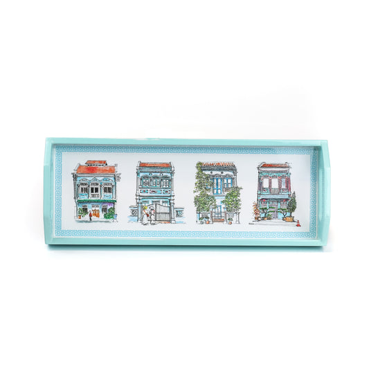 Turquoise Oblong Lacquer Tray - Turquoise Shophouses