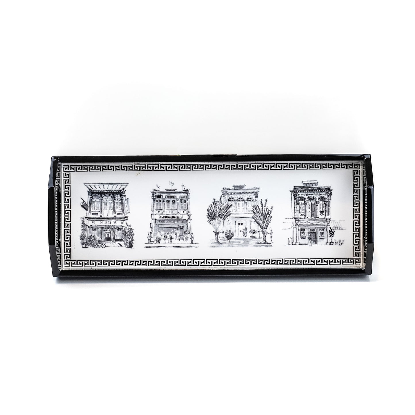 Black Oblong Lacquer Tray - B&W Shophouses