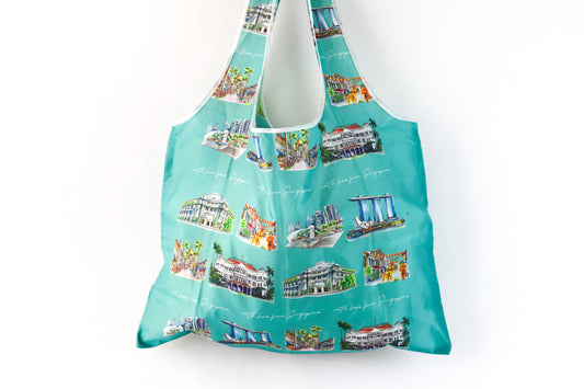 Shopping Bag [Turquoise] | Singapore Iconic Sights