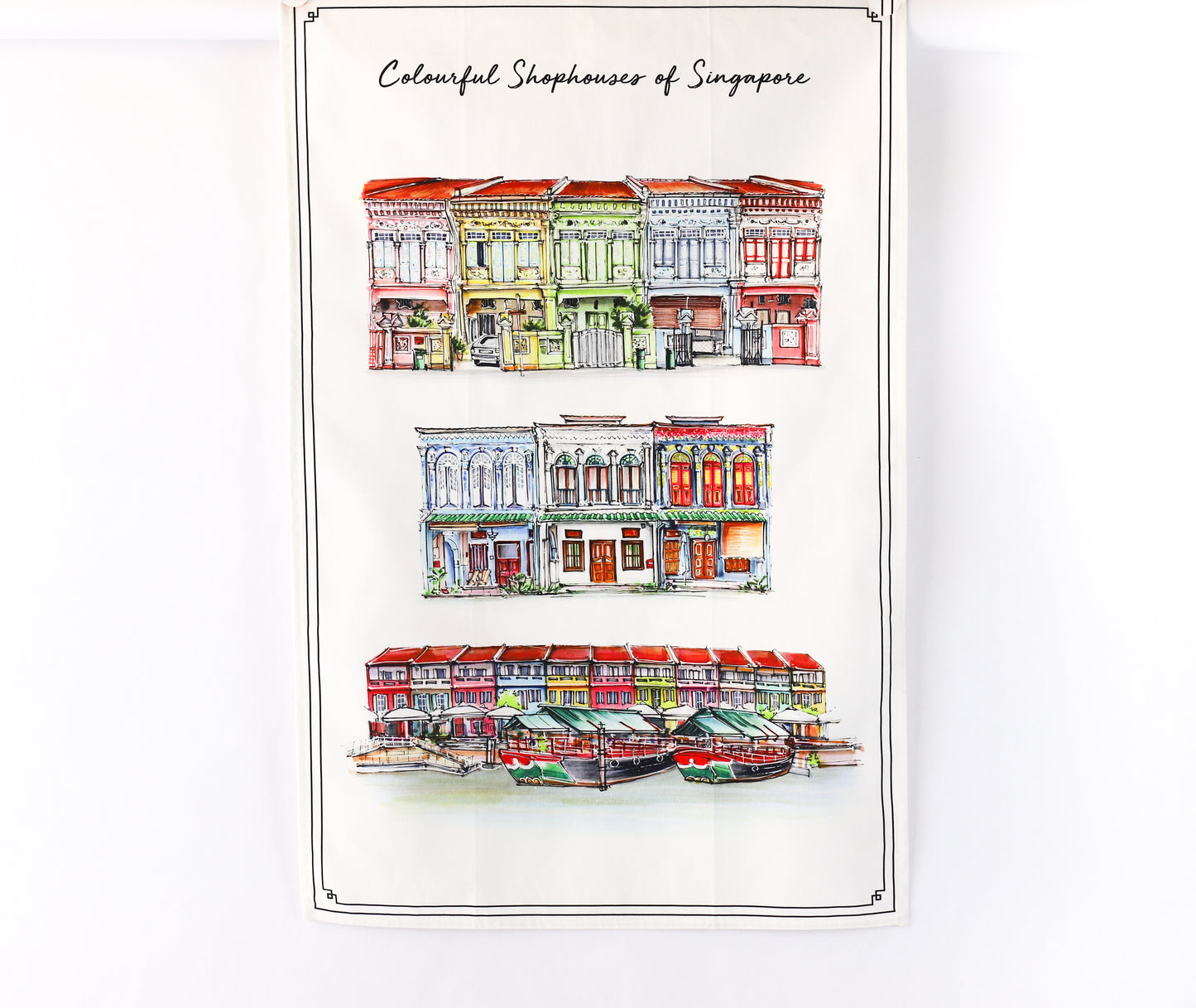 Organic Cotton White Tea Towel | Colourful Shophouses