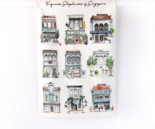 Organic Cotton White Tea Towel | Turquoise Shophouses