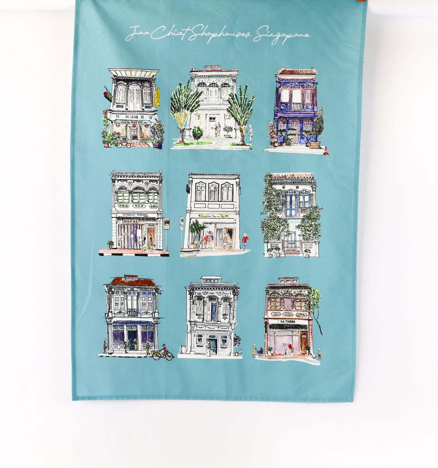 Organic Tea Towel | Turquoise | Joo Chiat Shophouses