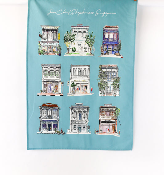 Organic Tea Towel | Turquoise | Joo Chiat Shophouses