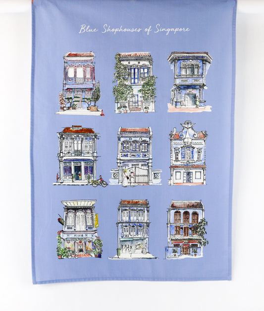 Organic Cotton Tea Towel | Blue | Blue Shophouses