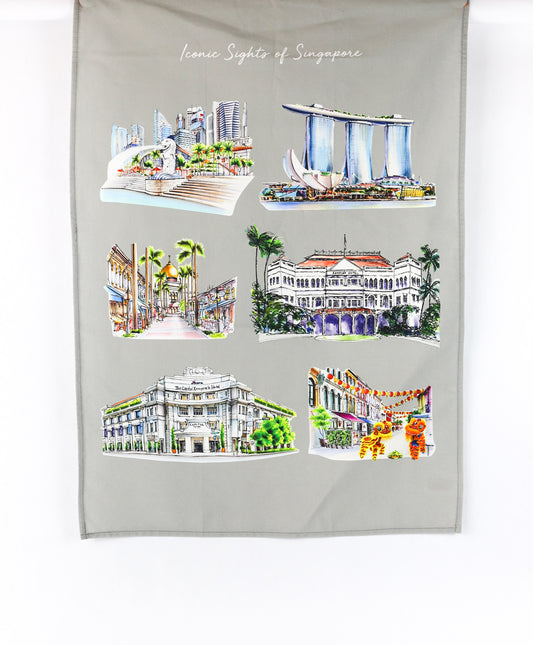 Organic Cotton Tea Towel | Grey | Iconic Sights