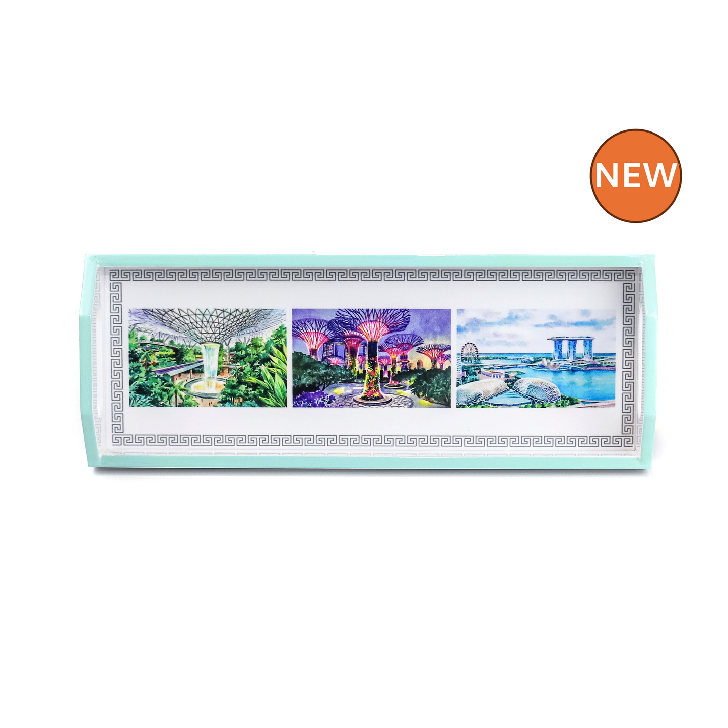 White Oblong Lacquer Tray - Modern Icons of Singapore