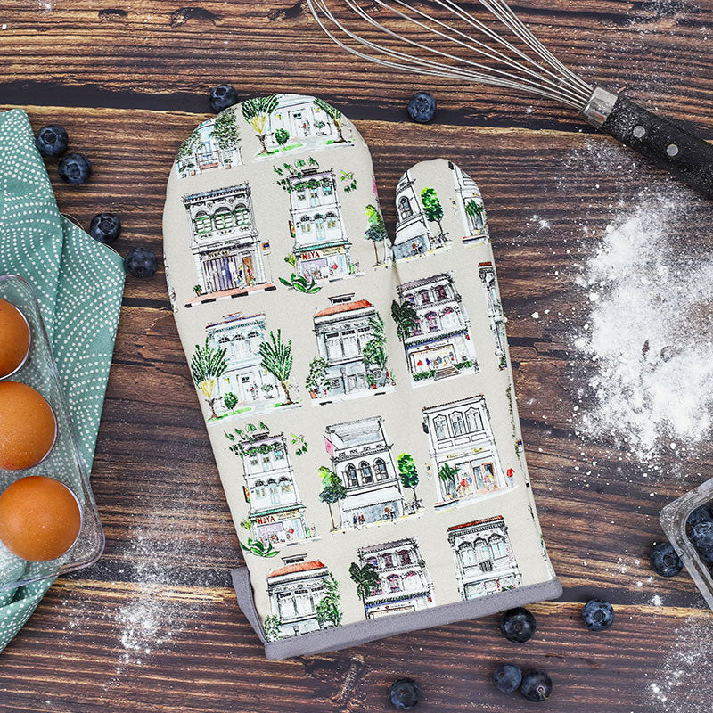 Oven Mitts | Pastel Shophouses