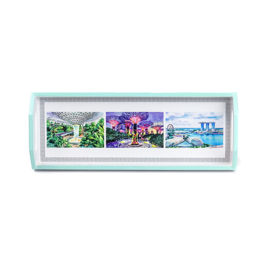 White Oblong Lacquer Tray - Modern Icons of Singapore