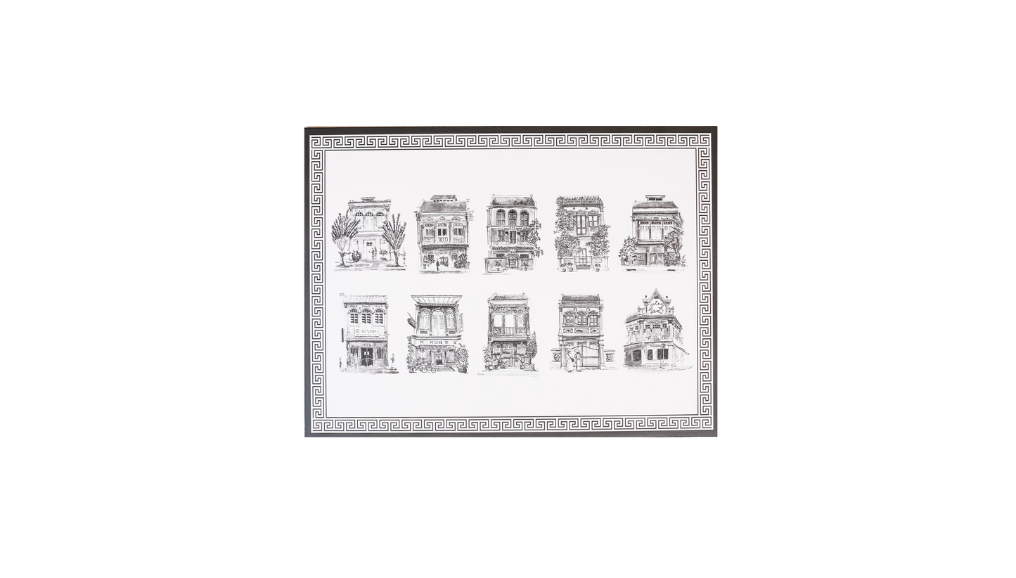Cork Backing B&W Shophouses Placemats | Set of 4