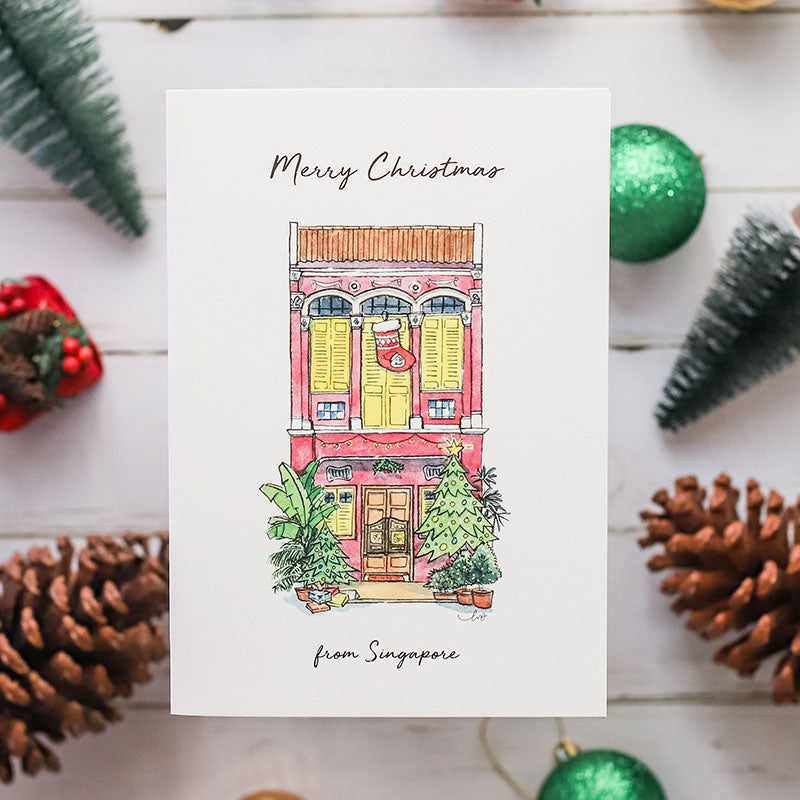 Pack of 5 | Christmas Cards - Peranakan Shophouses 2022