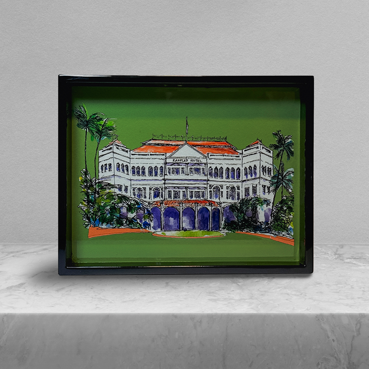 Singapore Themed Lacquer Trinket Tray - Raffles Hotel