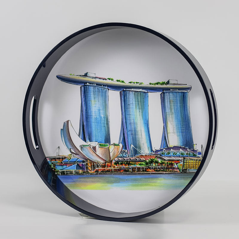 Singapore Themed Lacquer Round Tray- Marina Bay Sands