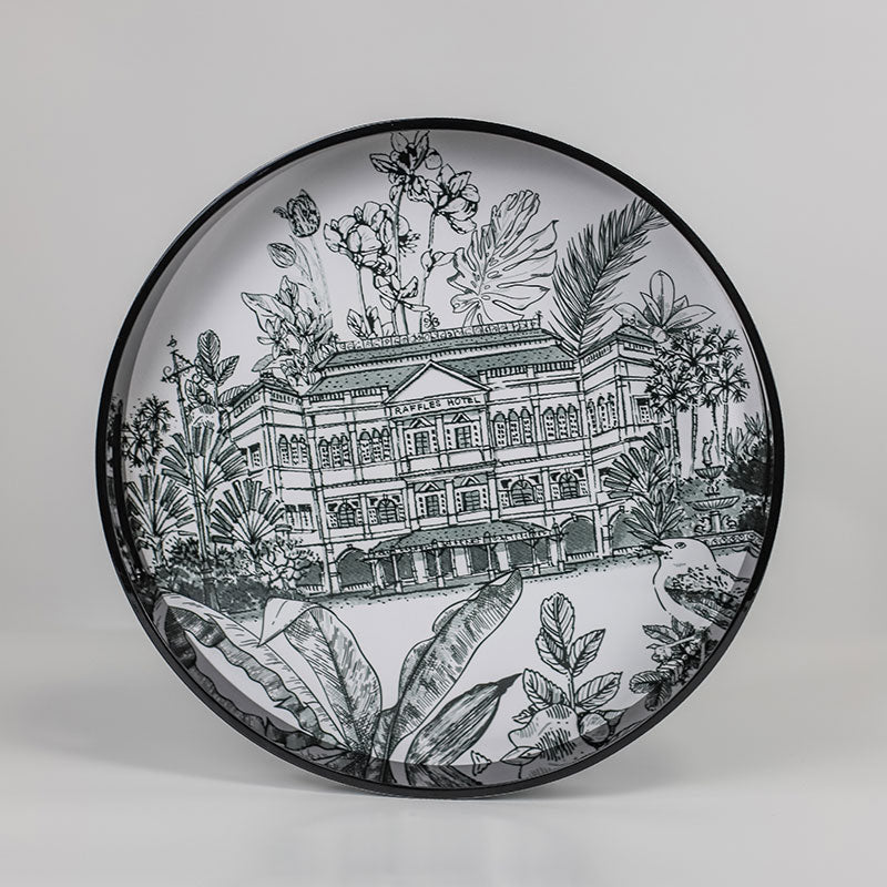 Singapore Themed Lacquer Patterned Round Tray - Raffles Hotel