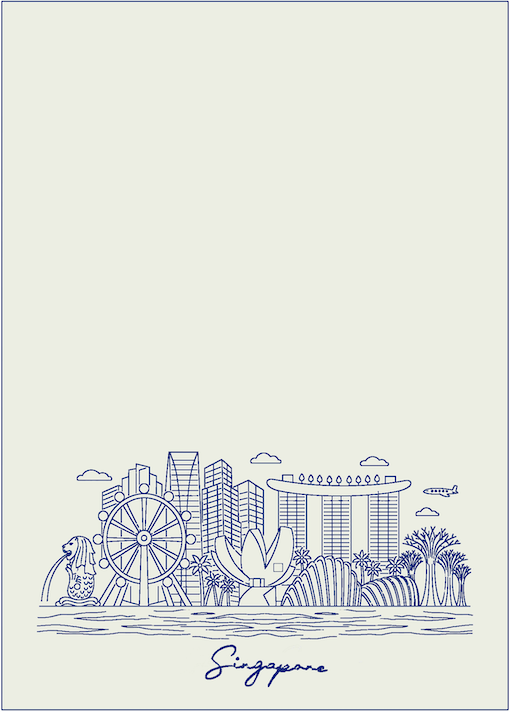 Embroidered Tea Towel | Singapore Skyline (Blue on Cream)