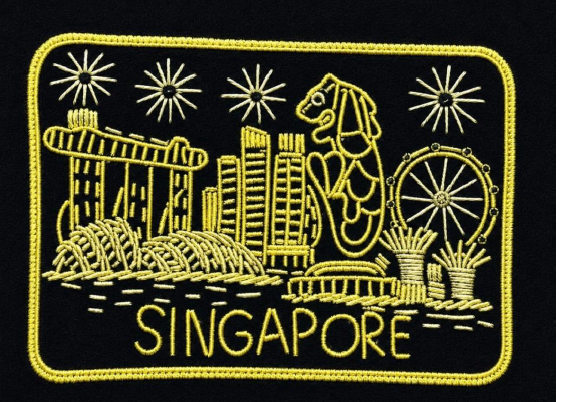 Ornament [Embroidery]- Black and Yellow Singapore Landmarks