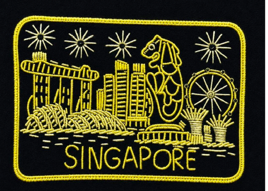 Ornament [Embroidery]- Black and Yellow Singapore Landmarks