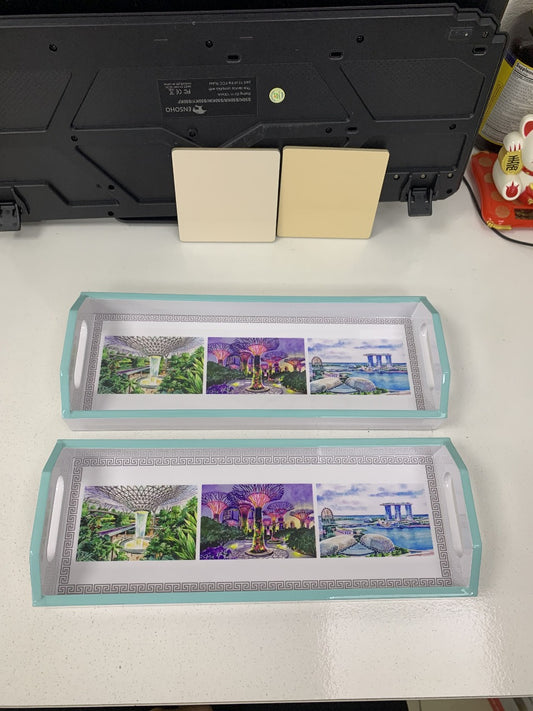 White Oblong Lacquer Tray - Modern Icons of Singapore