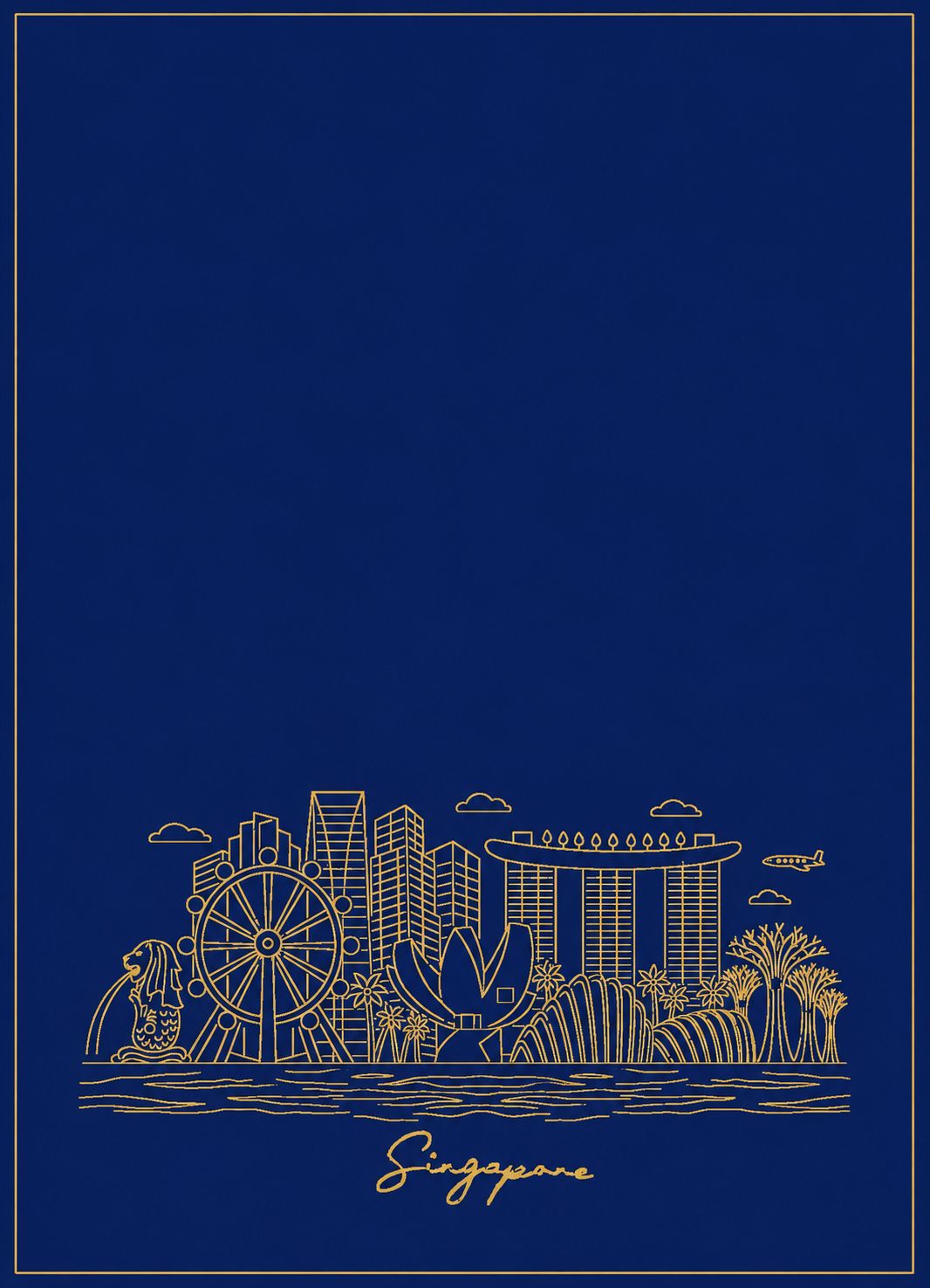 Embroidered Tea Towel | Singapore Skyline (Gold on Blue)