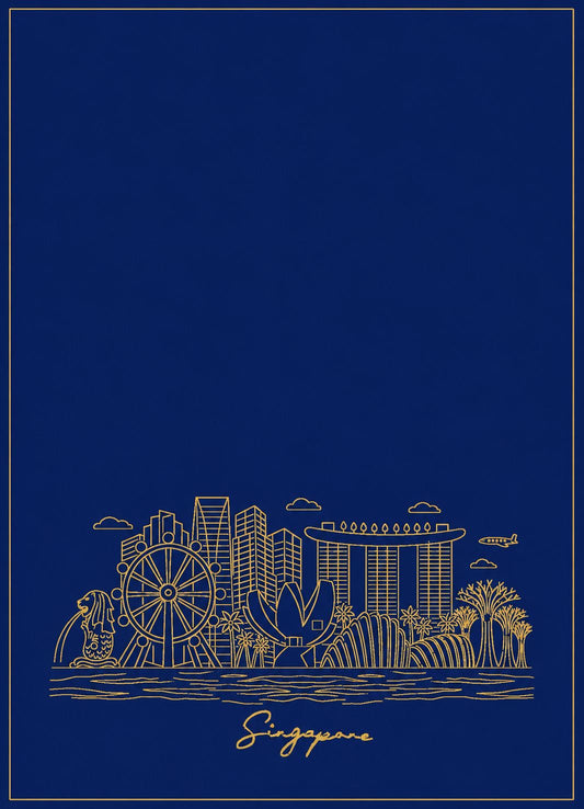 Embroidered Tea Towel | Singapore Skyline (Gold on Blue)