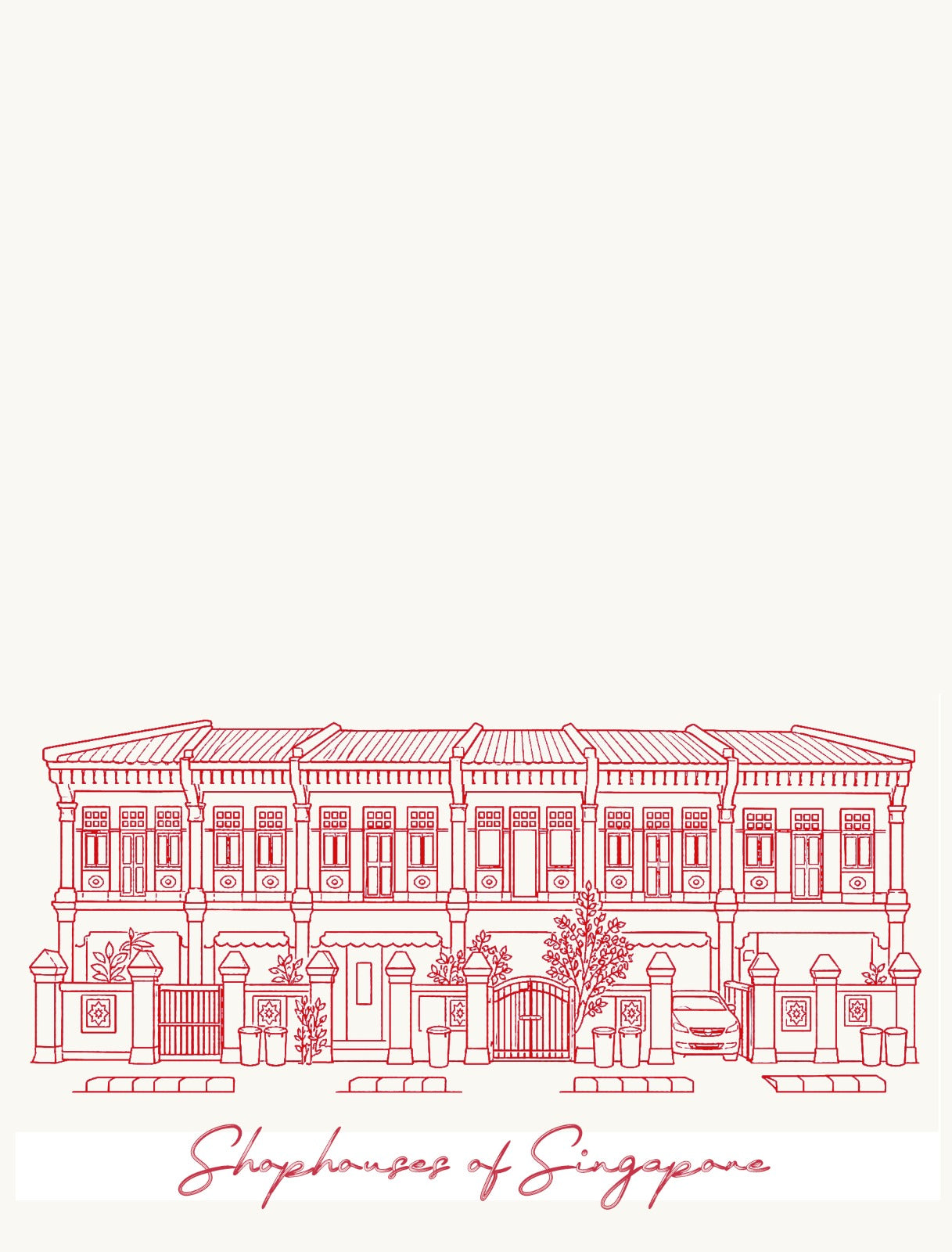 Embroidered Tea Towel | Shophouses (Red on Cream)