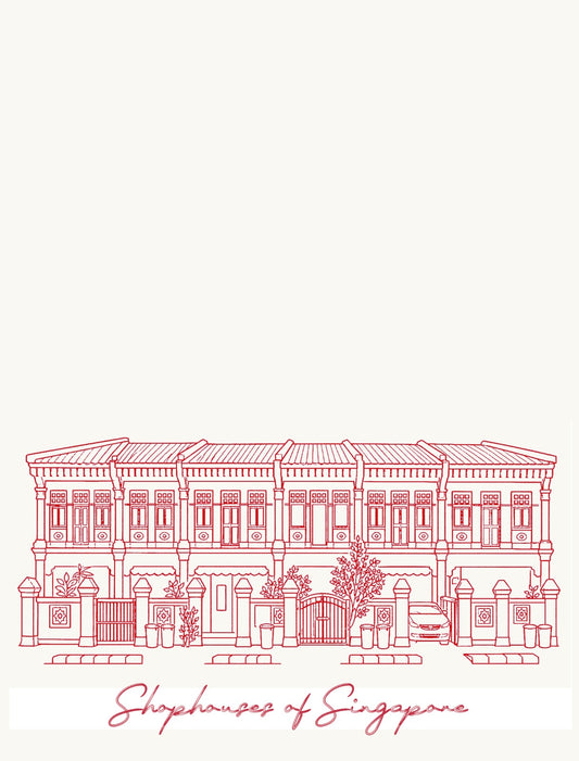 Embroidered Tea Towel | Shophouses (Red on Cream)
