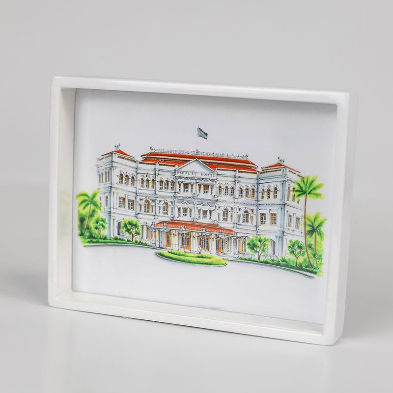 Singapore Themed White Lacquer Trinket Tray - Raffles Hotel
