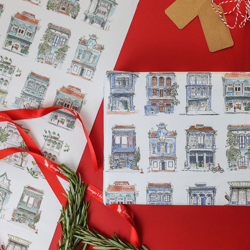 Wrapping Paper | Blue | Turquoise Shophouses