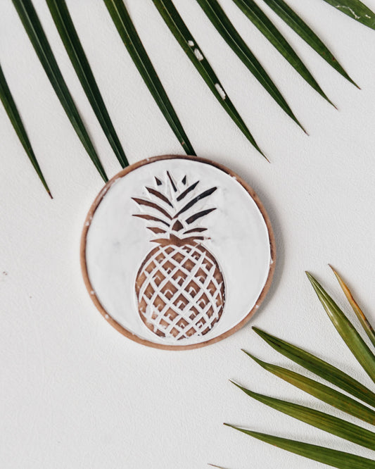 Whitewash Pineapple Wooden Coaster | Set of 4