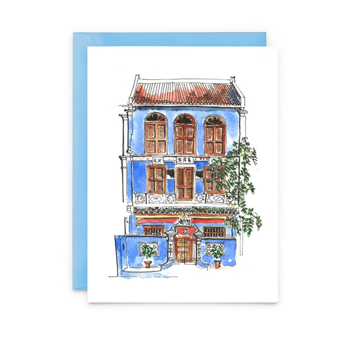 Blue Baba House at Neil_Road - Greeting Card