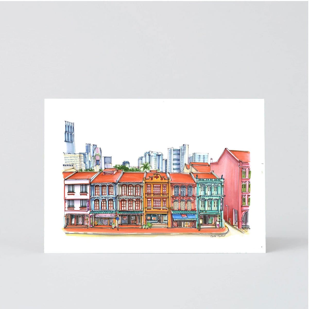 Row of Colourful Shophouses - Upper Cross Street Chinatown Greeting Card