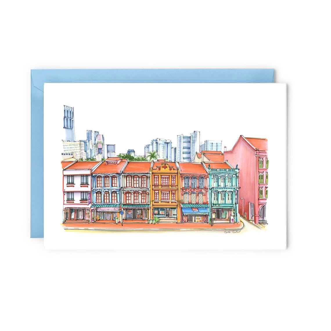 Row of Colourful Shophouses - Upper Cross Street Chinatown Greeting Card